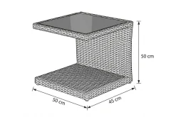 Outlet Rocking Beistelltisch, grau/braun-meliert, Polyrattan, 50x45x50 cm, Glasplatte in Steinoptik Gartentische|Polyrattan-Gartenmöbel