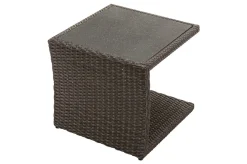 Outlet Rocking Beistelltisch, grau/braun-meliert, Polyrattan, 50x45x50 cm, Glasplatte in Steinoptik Gartentische|Polyrattan-Gartenmöbel