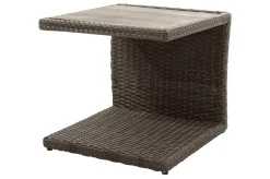 Outlet Rocking Beistelltisch, grau/braun-meliert, Polyrattan, 50x45x50 cm, Glasplatte in Steinoptik Gartentische|Polyrattan-Gartenmöbel