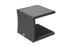 Outlet Rocking Beistelltisch, grau/braun-meliert, Polyrattan, 50x45x50 cm, Glasplatte in Steinoptik Gartentische|Polyrattan-Gartenmöbel