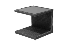 Outlet Rocking Beistelltisch, grau/braun-meliert, Polyrattan, 50x45x50 cm, Glasplatte in Steinoptik Gartentische|Polyrattan-Gartenmöbel