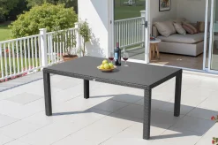 Hot Rocking Comfort Dining Tisch, grau/braun-meliert, Polyrattan, 180x110 cm, Glasplatte Steinoptik Gartentische|Polyrattan-Gartenmöbel