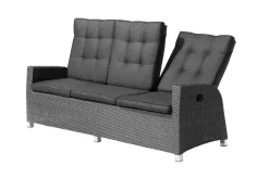 Rocking Comfort Dining / Lounge 3-Sitzer Sofa, grau/braun-meliert, Polyrattan, 210x85x112 cm, verstellbar Polyrattan-Gartenmöbel|Gartenbänke & Gartensofas