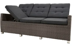 Rocking Comfort Garten-Essgruppe, grau/braun-meliert, Polyrattan, Tisch 220 x 100 cm, 3 Loungesessel+3-Sitzer Polyrattan-Gartenmöbel|Garten-Essgruppen
