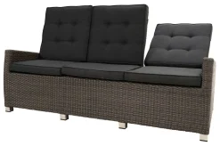 Rocking Comfort Garten-Essgruppe, grau/braun-meliert, Polyrattan, Tisch 220 x 100 cm, 3 Loungesessel+3-Sitzer Polyrattan-Gartenmöbel|Garten-Essgruppen