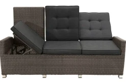 Rocking Comfort Garten-Essgruppe, grau/braun-meliert, Polyrattan, Tisch 220 x 100 cm, 3 Loungesessel+3-Sitzer Polyrattan-Gartenmöbel|Garten-Essgruppen