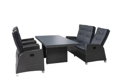 Rocking Comfort Garten-Essgruppe, grau/braun-meliert, Polyrattan, Tisch 220 x 100 cm, 3 Loungesessel+3-Sitzer Polyrattan-Gartenmöbel|Garten-Essgruppen