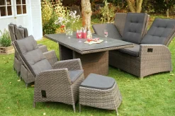 Discount Rocking Comfort Garten-Essgruppe, grau/braun-meliert, Polyrattan, Tisch 220 x 100 cm, 6-7 Personen Polyrattan-Gartenmöbel|Garten-Essgruppen