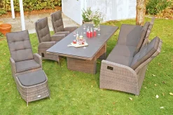 Discount Rocking Comfort Garten-Essgruppe, grau/braun-meliert, Polyrattan, Tisch 220 x 100 cm, 6-7 Personen Polyrattan-Gartenmöbel|Garten-Essgruppen