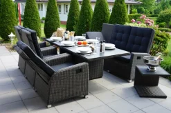 Sale Rocking Comfort Set, grau/braun-meliert, Polyrattan, Tisch 220 x 100 cm, 6 Personen Polyrattan-Gartenmöbel|Garten-Essgruppen