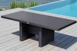 Rocking Dining Tisch, grau/braun-meliert, Polyrattan, 220 x 100 cm, Glasplatte in Steinoptik Gartentische|Polyrattan-Gartenmöbel