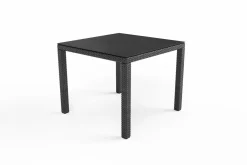 Online Rocking Dining Tisch, grau/braun-meliert, Polyrattan, 90 x 90 cm, Glasplatte in Steinoptik Gartentische|Polyrattan-Gartenmöbel