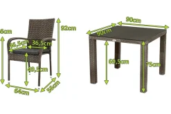 Sale Rocking Garten-Essgruppe, grau/braun-meliert, Polyrattan, Tisch 90 x 90 cm, 4 Stapelstühle, Glasplatte in Steinoptik Polyrattan-Gartenmöbel|Garten-Essgruppen