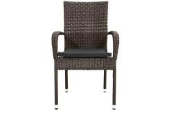 Sale Rocking Garten-Essgruppe, grau/braun-meliert, Polyrattan, Tisch 90 x 90 cm, 4 Stapelstühle, Glasplatte in Steinoptik Polyrattan-Gartenmöbel|Garten-Essgruppen
