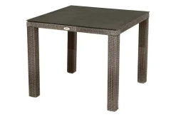 Sale Rocking Garten-Essgruppe, grau/braun-meliert, Polyrattan, Tisch 90 x 90 cm, 4 Stapelstühle, Glasplatte in Steinoptik Polyrattan-Gartenmöbel|Garten-Essgruppen