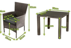 Hot Rocking Garten-Essgruppe, grau/braun-meliert, Polyrattan, Tisch 90 x 90 cm, 4 Stapelsessel, Glasplatte in Steinoptik Polyrattan-Gartenmöbel|Garten-Essgruppen