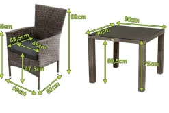 Hot Rocking Garten-Essgruppe, grau/braun-meliert, Polyrattan, Tisch 90 x 90 cm, 4 Stapelsessel, Glasplatte in Steinoptik Polyrattan-Gartenmöbel|Garten-Essgruppen