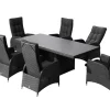 Rocking Garten-Essgruppe, grau/schwarz, Polyrattan, Tisch 220 x 100 cm, 6 Sessel Polyrattan-Gartenmöbel|Garten-Essgruppen