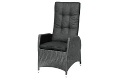Rocking Garten-Essgruppe, grau/schwarz, Polyrattan, Tisch 220 x 100 cm, 6 Sessel Polyrattan-Gartenmöbel|Garten-Essgruppen