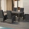 Hot Rocking Garten-Essgruppe, grau/braun-meliert, Polyrattan, Tisch 180 x 110 cm, 6 Sessel Polyrattan-Gartenmöbel|Garten-Essgruppen