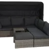 Online Rocking Gartenlounge, grau/braun-meliert, Polyrattan, 5-6 Personen, inkl. Sonnendach Polyrattan-Gartenmöbel|Gartenlounge