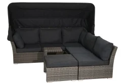 Online Rocking Gartenlounge, grau/braun-meliert, Polyrattan, 5-6 Personen, inkl. Sonnendach Polyrattan-Gartenmöbel|Gartenlounge