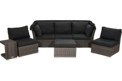 Online Rocking Gartenlounge, grau/braun-meliert, Polyrattan, 5-6 Personen, inkl. Sonnendach Polyrattan-Gartenmöbel|Gartenlounge