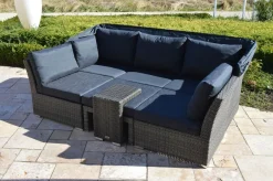 Online Rocking Gartenlounge, grau/braun-meliert, Polyrattan, 5-6 Personen, inkl. Sonnendach Polyrattan-Gartenmöbel|Gartenlounge