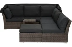 Online Rocking Gartenlounge, grau/braun-meliert, Polyrattan, 5-6 Personen, inkl. Sonnendach Polyrattan-Gartenmöbel|Gartenlounge