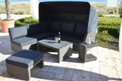 Online Rocking Gartenlounge, grau/braun-meliert, Polyrattan, 5-6 Personen, inkl. Sonnendach Polyrattan-Gartenmöbel|Gartenlounge