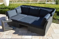 Online Rocking Gartenlounge, grau/braun-meliert, Polyrattan, 5-6 Personen, inkl. Sonnendach Polyrattan-Gartenmöbel|Gartenlounge
