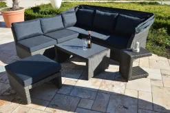 Online Rocking Gartenlounge, grau/braun-meliert, Polyrattan, 5-6 Personen, inkl. Sonnendach Polyrattan-Gartenmöbel|Gartenlounge