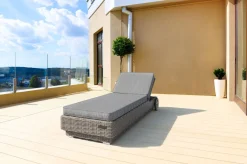 Outlet Rollliege, grau, Polyrattan, 200x70x27,5cm, Rückenlehne 5-fach verstellbar Polyrattan-Gartenmöbel|Gartenliegen