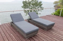 Outlet Rollliege, grau, Polyrattan, 200x70x27,5cm, Rückenlehne 5-fach verstellbar Polyrattan-Gartenmöbel|Gartenliegen
