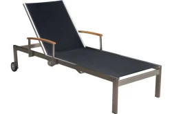Online Rollliege, schwarz, Edelstahl/Textilene, mit Gasfeder, 195,5x74x35cm Gartenliegen