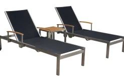 Online Rollliege, schwarz, Edelstahl/Textilene, mit Gasfeder, 195,5x74x35cm Gartenliegen