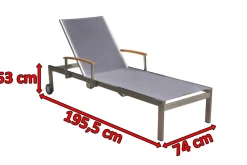 Clearance Rollliege, taupe, Edelstahl/Textilene, mit Gasfeder, 195 x 74 cm Edelstahl-Gartenmöbel|Gartenliegen