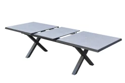 Serro Ausziehtisch, schwarz/grau, Aluminium und Steinimitat, 200/260 x 100 cm, modernes X-Gestell Gartentische