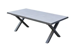 Serro Ausziehtisch, schwarz/grau, Aluminium und Steinimitat, 200/260 x 100 cm, modernes X-Gestell Gartentische