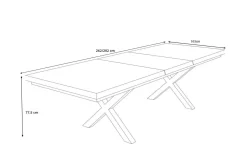 Serro Ausziehtisch, schwarz/grau, Aluminium und Steinimitat, 200/260 x 100 cm, modernes X-Gestell Gartentische