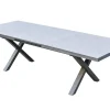 Sale Serro Garten-Essgruppe, schwarz/anthrazit, Alu/Steinimitat/Teak, Tisch 200/260 x 100 cm, ausziehbar, 6 Stapelsessel Garten-Essgruppen