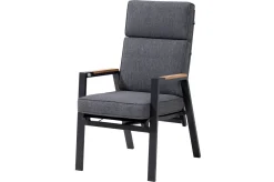 Sale Serro Garten-Essgruppe, schwarz/anthrazit, Alu/Steinimitat/Teak, Tisch 200/260 x 100 cm, ausziehbar, 6 Stapelsessel Garten-Essgruppen