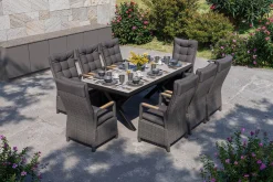 Sale Serro Garten-Essgruppe, schwarz/anthrazit/grau, Alu/Polyrattan/Steinimitat, 200/260 x 100 cm, 8 Diningsessel, FSC®-zertifiziert, ausziehbar Garten-Essgruppen