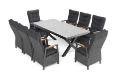 Sale Serro Garten-Essgruppe, schwarz/anthrazit/grau, Alu/Polyrattan/Steinimitat, 200/260 x 100 cm, 8 Diningsessel, FSC®-zertifiziert, ausziehbar Garten-Essgruppen
