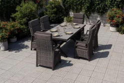 Hot Serro Garten-Essgruppe, schwarz/anthrazit/grau, Aluminium/Polyrattan/Steinimitat, Tisch 200/260 x 100 cm, 6 Diningsessel Garten-Essgruppen