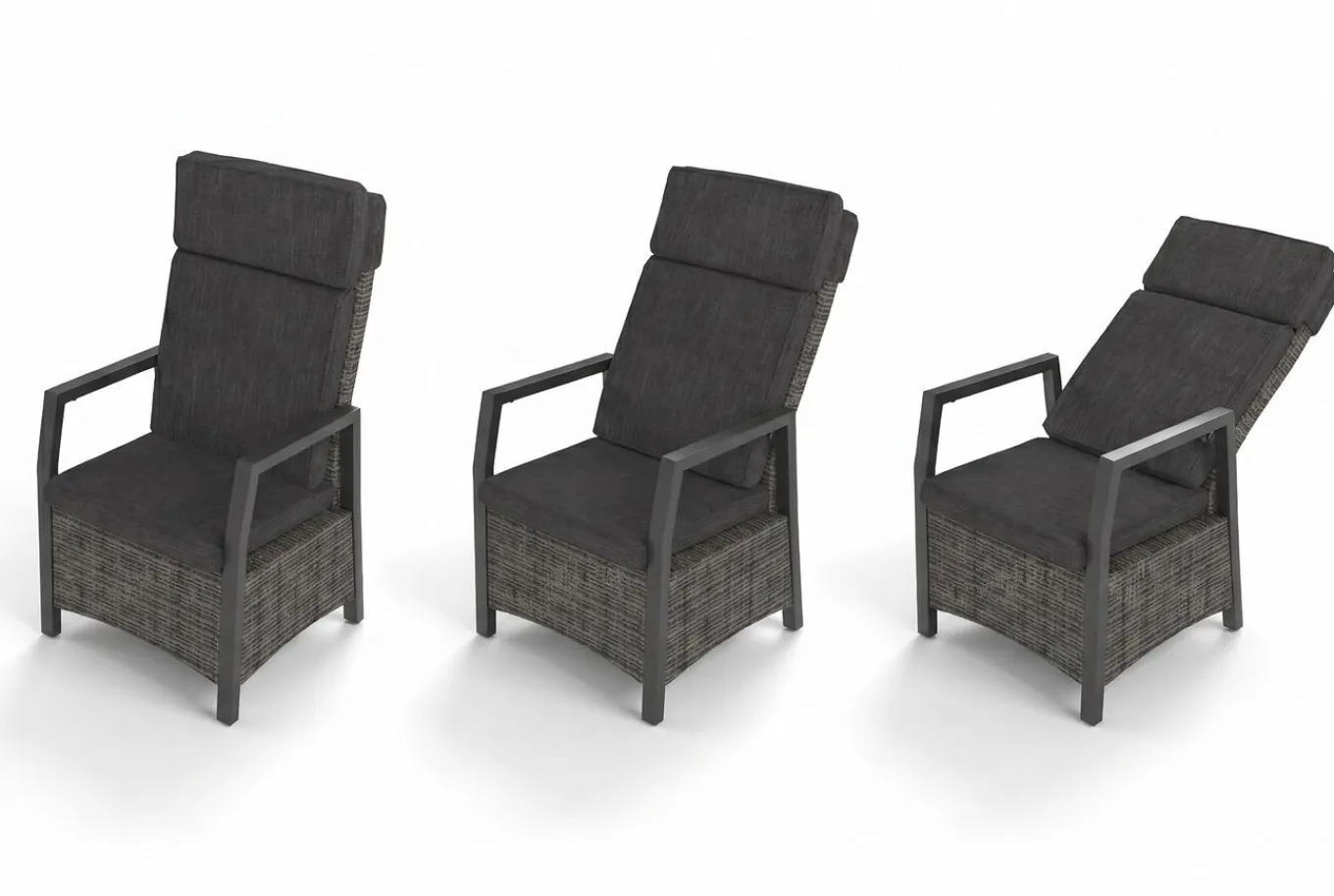 Hot Serro Garten-Essgruppe, schwarz/anthrazit/grau, Aluminium/Polyrattan/Steinimitat, Tisch 200/260 x 100 cm, 6 Diningsessel Garten-Essgruppen