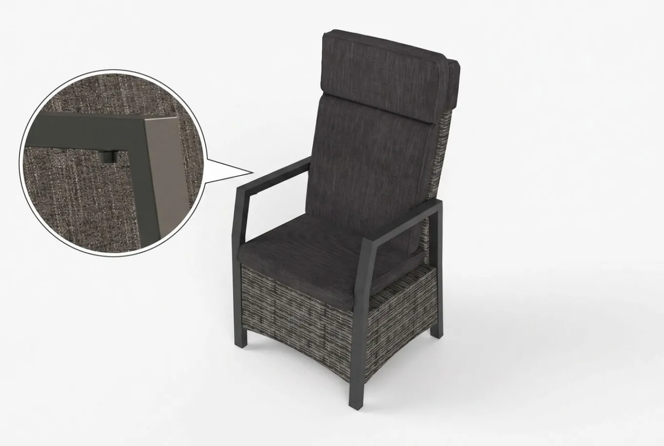 Hot Serro Garten-Essgruppe, schwarz/anthrazit/grau, Aluminium/Polyrattan/Steinimitat, Tisch 200/260 x 100 cm, 6 Diningsessel Garten-Essgruppen