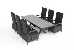 Best Serro Garten-Essgruppe, schwarz/grau, Aluminium/Polyrattan/Steinimitat, 200/260 x 100 cm, ausziehbar, 6 Diningsessel Garten-Essgruppen