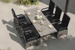 Best Serro Garten-Essgruppe, schwarz/grau, Aluminium/Polyrattan/Steinimitat, 200/260 x 100 cm, ausziehbar, 6 Diningsessel Garten-Essgruppen