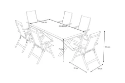 Serro Garten-Essgruppe, anthrazit matt/schwarz/grau, Aluminium/Steinimitat/Textilene, 200/260 x 100 cm, ausziehbar, 6 Klappstühle Garten-Essgruppen